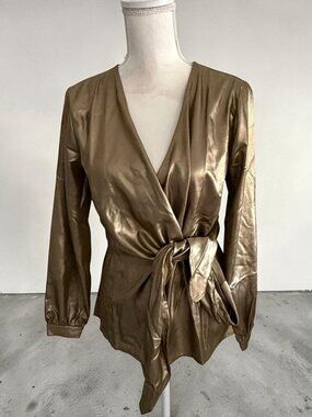 ANN TAYLOR Bronze Gold Long Sleeve Wrap Top Size 4 NEW NWT